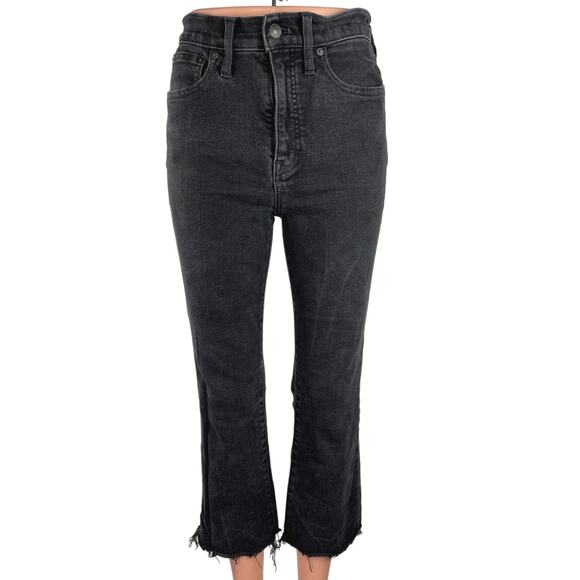 Madewell Cali Demi-Boot Black Frayed Raw Hem High Rise Cropped Denim Jeans Sz 27 - Picture 1 of 6